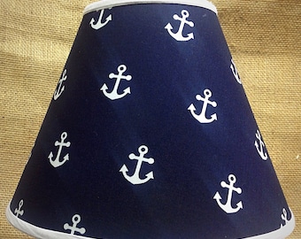 White Anchors on Navy Lamp Shade