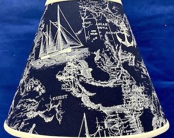 Tall Ships Anchor Navy Fabric Lamp Shade