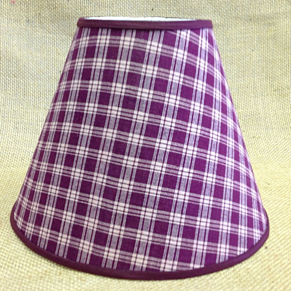 Country Prmtve Burgundy Mn Check Homespun Fabrc Lampshade Lamp