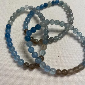 Aquamarine Beaded Bracelet Set: Blue, Grey & Brown Gemstone