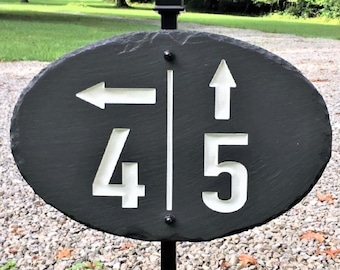 CARVED Slate ADDRESS DRIVEWAY Sign  arrow  directional Split / Shared / Yard Stake Plaque Marker