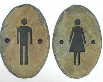 SLATE Bathroom Signs / Stone / Door Plaque / Ladies Men / Restroom