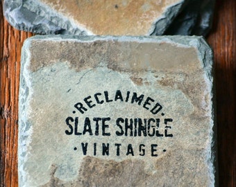 Reclaimed Slate Coasters/ Hand-stamped / Vintage /  Drink set