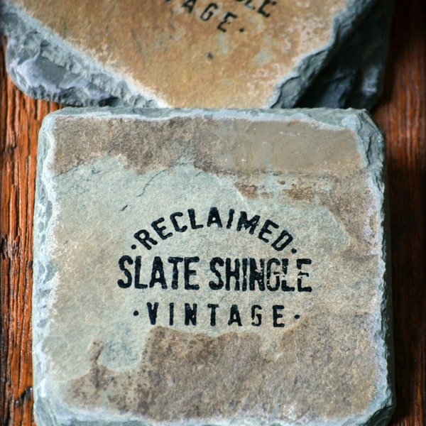 Reclaimed Slate Coasters/ Hand-stamped / Vintage /  Drink set