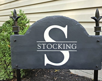 MONOGRAM SLATE Sign Lawn Stake / CARVED Arched / /House Post #E-5E