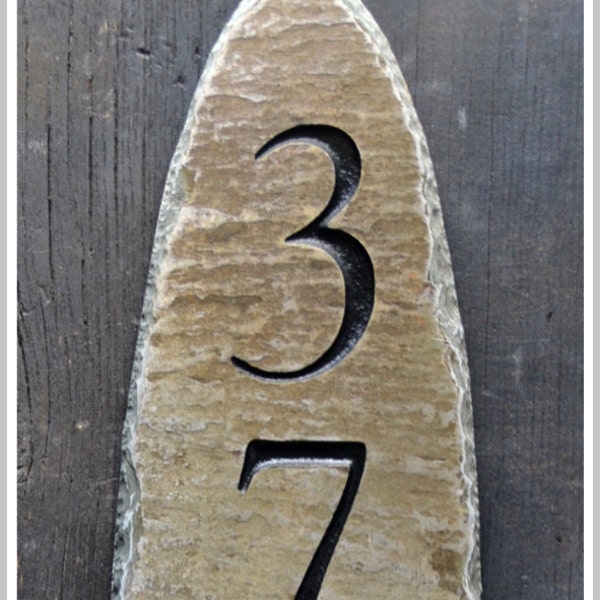 CARVED Slate Vertical Address Sign / Column Plaque / Oval Stone House Marker Home