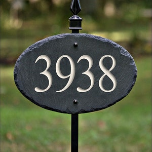 STONE House Numbers Slate Address Plaque / LAWN STAKE / Carved / Marker / Sign