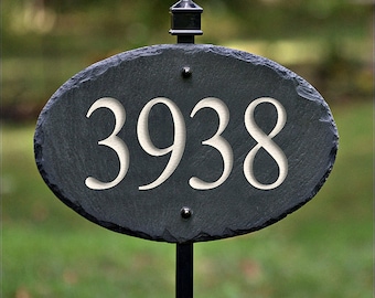 STONE House Numbers Slate Address Plaque / LAWN STAKE / Carved / Marker / Sign