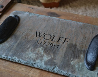 Heirloom Wedding Gift / Reclaimed Slate Server Tray / Family Name & Date Personalized #KI-100