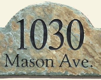Address Plaque ARCH / CARVED STONE / Sign / Marker / Slate / House  Home Number Column  Mailbox #E-5c