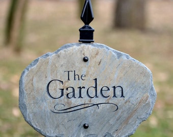 Carved Garden Sign ( Marker ) with Stake / Slate #E-4c