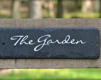 GARDEN Cottage Sign / Carved Black Slate / Gate / Fence / Stone / Marker #E-gar