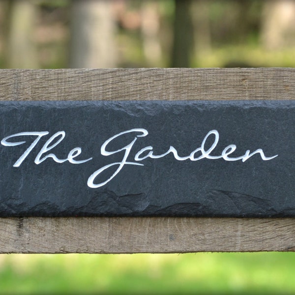 GARDEN Cottage Sign / Carved Black Slate / Gate / Fence / Stone / Marker #E-gar