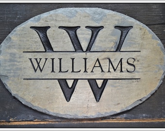 MONOGRAM Name Plaque /CARVED Stone /Family Sign/ House / Wedding Gift #E-8c