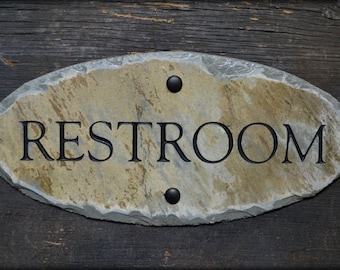 Carved RESTROOM Sign / Stone /Slate / Door Plaque / Gentlemen / Reclaimed