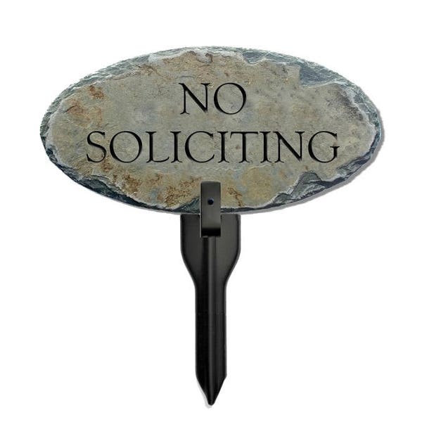 STONE NO SOLICITING Plaque w/ Stake ( No Trespassing ) Solicitors / Flowerbed Post sign / Tasteful