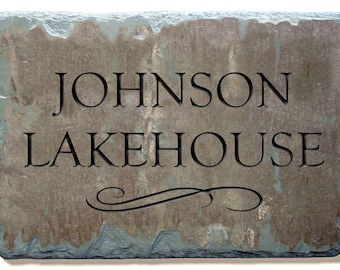 CARVED SLATE House Marker Name Sign / Plaque / Lake /Cabin / Cottage Stone /  Wedding Gift #E-3s