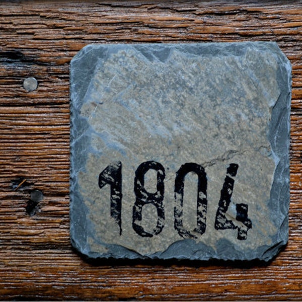 Reclaimed Slate Coasters/ Hand-stamped Circa 1804 /Vintage / Drink set / Christmas Gift #E-1804