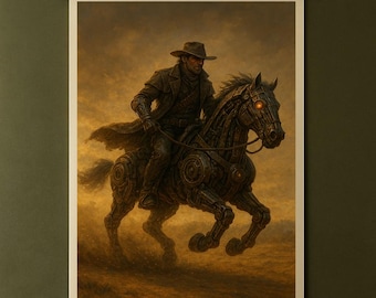 Steampunkowy kowboj – secesyjna, fantastyczna sztuka ścienna