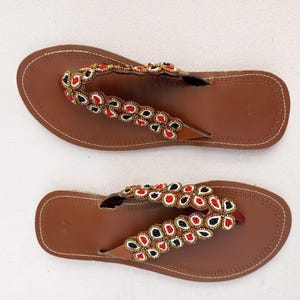 African sandal, Beaded Sandal, summer sandal, beach sandal, women sandal, flat sandal, Boho sandal, flip flop, slip on, leather sandal