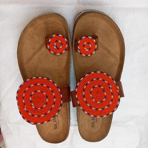 African sandal, Beaded Sandal, summer sandal, beach sandal, women sandal, flat sandal, Boho sandal, flip flop, slip on, leather sandal