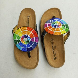 African sandal, Beaded Sandal, summer sandal, beach sandal, women sandal, flat sandal, Boho sandal, flip flop, slip on, leather sandal