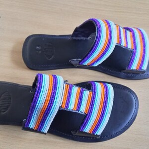 African sandal, Beaded Sandal, summer sandal, beach sandal, women sandal, flat sandal, Boho sandal, flip flop, slip on, leather sandal
