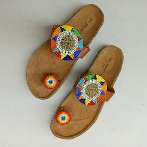 African sandal, Beaded Sandal, summer sandal, beach sandal, women sandal, flat sandal, Boho sandal, flip flop, slip on, leather sandal