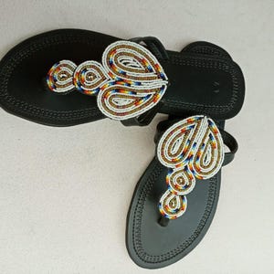 African sandal, Beaded Sandal, summer sandal, beach sandal, women sandal, flat sandal, Boho sandal, flip flop, slip on, leather sandal