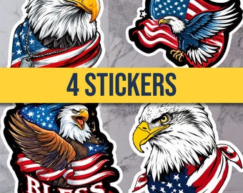 Pacchetto di adesivi US Patriot – Adesivi in vinile con aquila calva e bandiera americana (4 design)