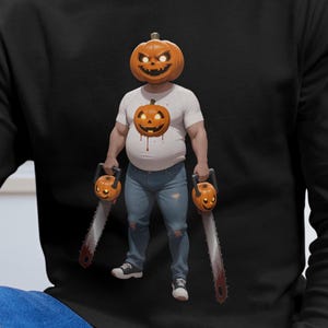 Halloween Chainsaw Man Print: Spooky Pumpkin Head Cartoon (Digital Download)