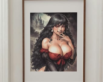 Vampire Girl Poster: Gothic Vintage Pin-Up Wall Art
