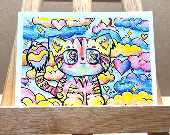 Rainbow Cat Giclée Print, Whimsical Art