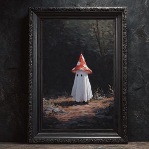 Pilz Geist Dark Fantasy Vintage Poster Dark Academia Gothic Cottagecore Hexen Kunst Gruseliger Geist Niedlicher Geist Viktorianische Kunst Halloween Kunst Boo