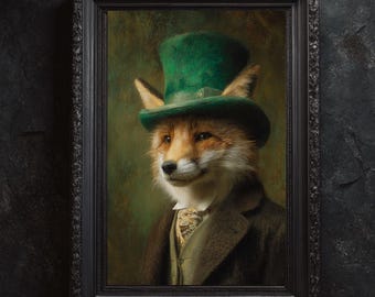 Gothic Fox Portrait Victorian Art Dark Fantasy Woodland Animal Art Nursery Decor Animal Lover Gift Dark Academia Cottagecore Art Medieval