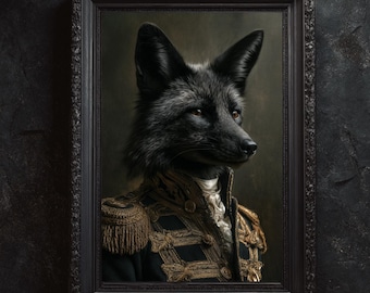 Gothic Black Fox Portrait Dark Academia Spooky Decor Victorian Art Poster Cottagecore Dark Fantasy Spooky Decor Goblincore Goth and Horror