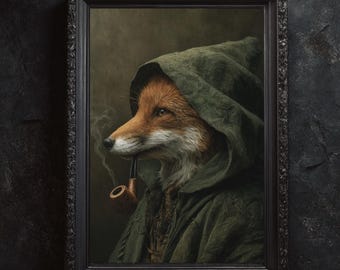 Gothic Fox Art Woodland Fairy Tale Art Dark Academia Vintage Art Victorian Style Art Dark Fantasy Gothic Wall Art Animal Lover Gift Portrait