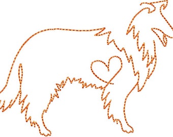 Collie Outline - Machine Embroidery Design - Cute Dog Embroidery Design - Heart Embroidery - Instant Digital Download