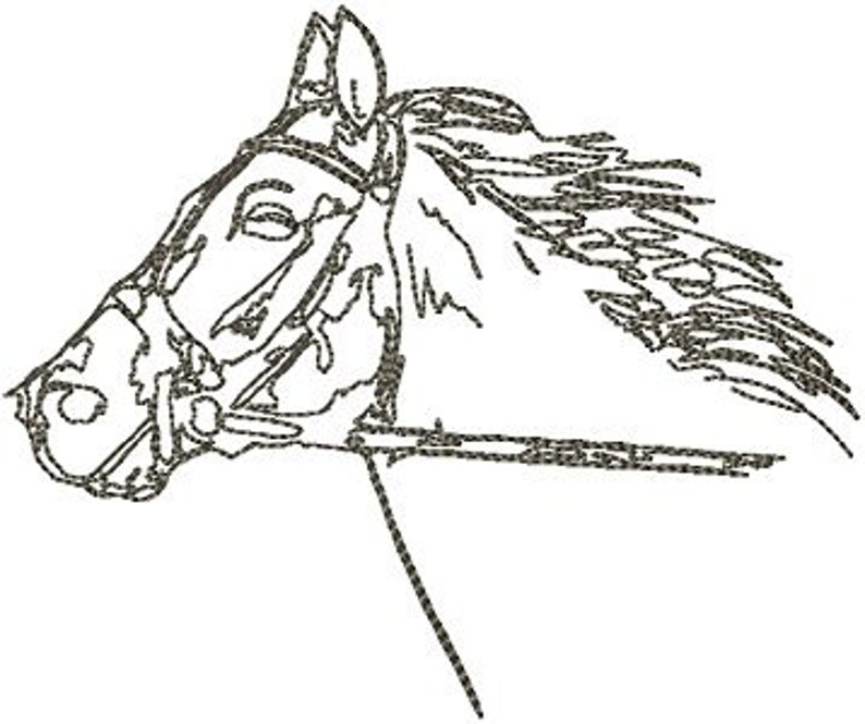 Instant Download Line Work Horse Head Machine Embroidery Design Digital Design File image 1