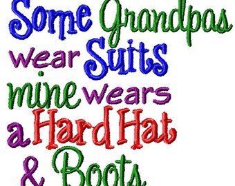 Instant Download Grandpa Wears Hard Hat Machine Embroidery File - Handmade embroidery design - Machine Embroidery Design - Digital Design