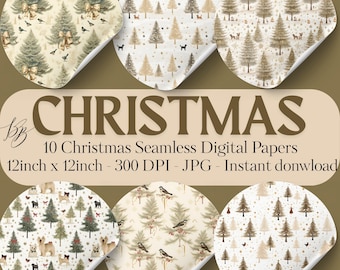 Patrón sin costuras de árbol de Navidad vintage: Papel digital rústico (descarga digital)