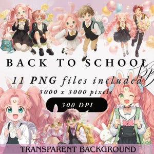 Kawaii Anime School Kids Clipart: Manga Style PNG (Digital Download