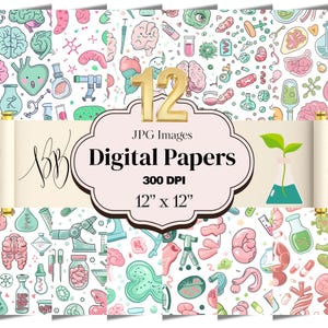 Biology Digital Paper Pack – Science Patterns with Cells, DNA & Microscopes – 12x12&quot; Seamless JPG – Instant Download | classroom background