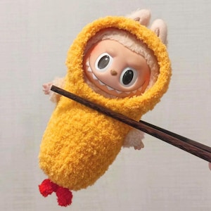 Labubu Wacky Mart Fried Shrimp Outfit, Labubu Customization Outfit, Pop Mart Labubu Clothes Outfit, Handmade Doll Outfit, Labubu Dress