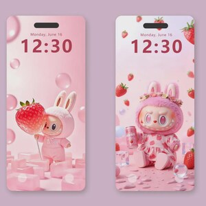 Labubu Pink Baby Phone Wallpaper: iOS Android Live Wallpapers (Digital Download)