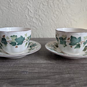 Juego de 2 tazas y platillos de té vintage Nikko Casual Living Greenwood Ivy.