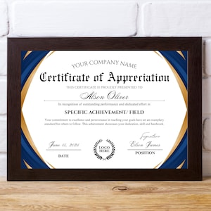 Certificate of Appreciation Template Editable in Canva, Employee Recognition Award Certificate, Printable Modern Achievement Certificate