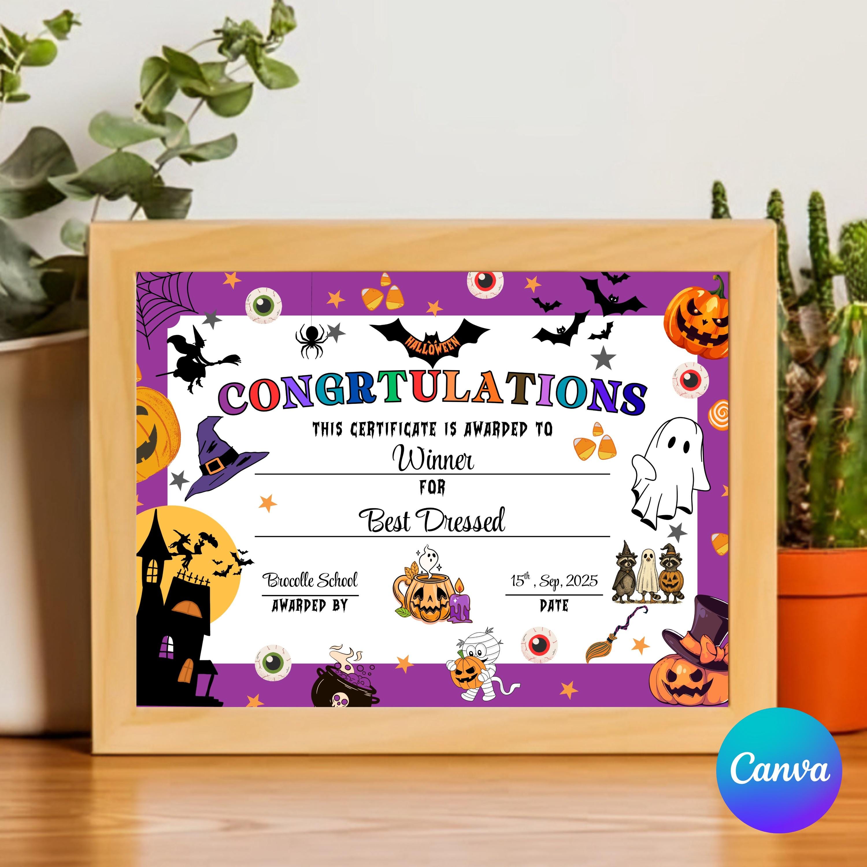 Editable Halloween Costume Award Certificate (digital Download) - Etsy