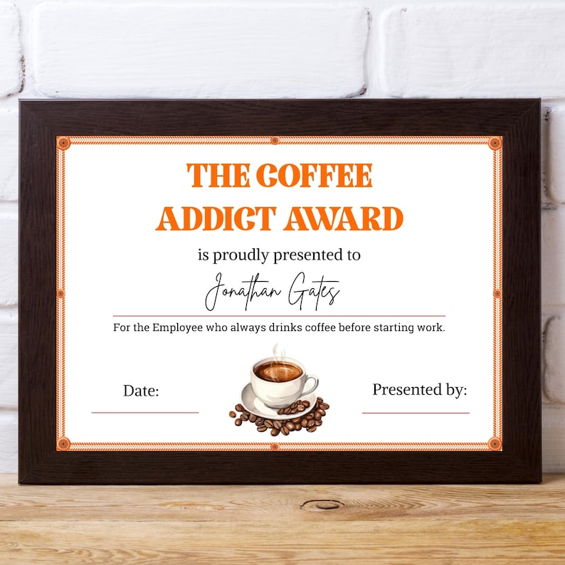 Funny coworker awards certificate design editable in Canva.
