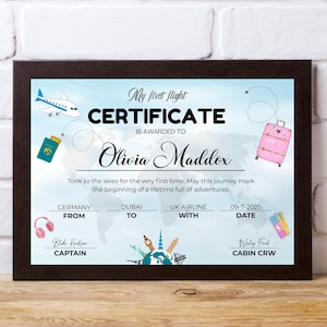 My First Flight Certificate Template, Baby First Flight Award, Printable Kids Travel Certificate, Editable Surprise Trip Gift